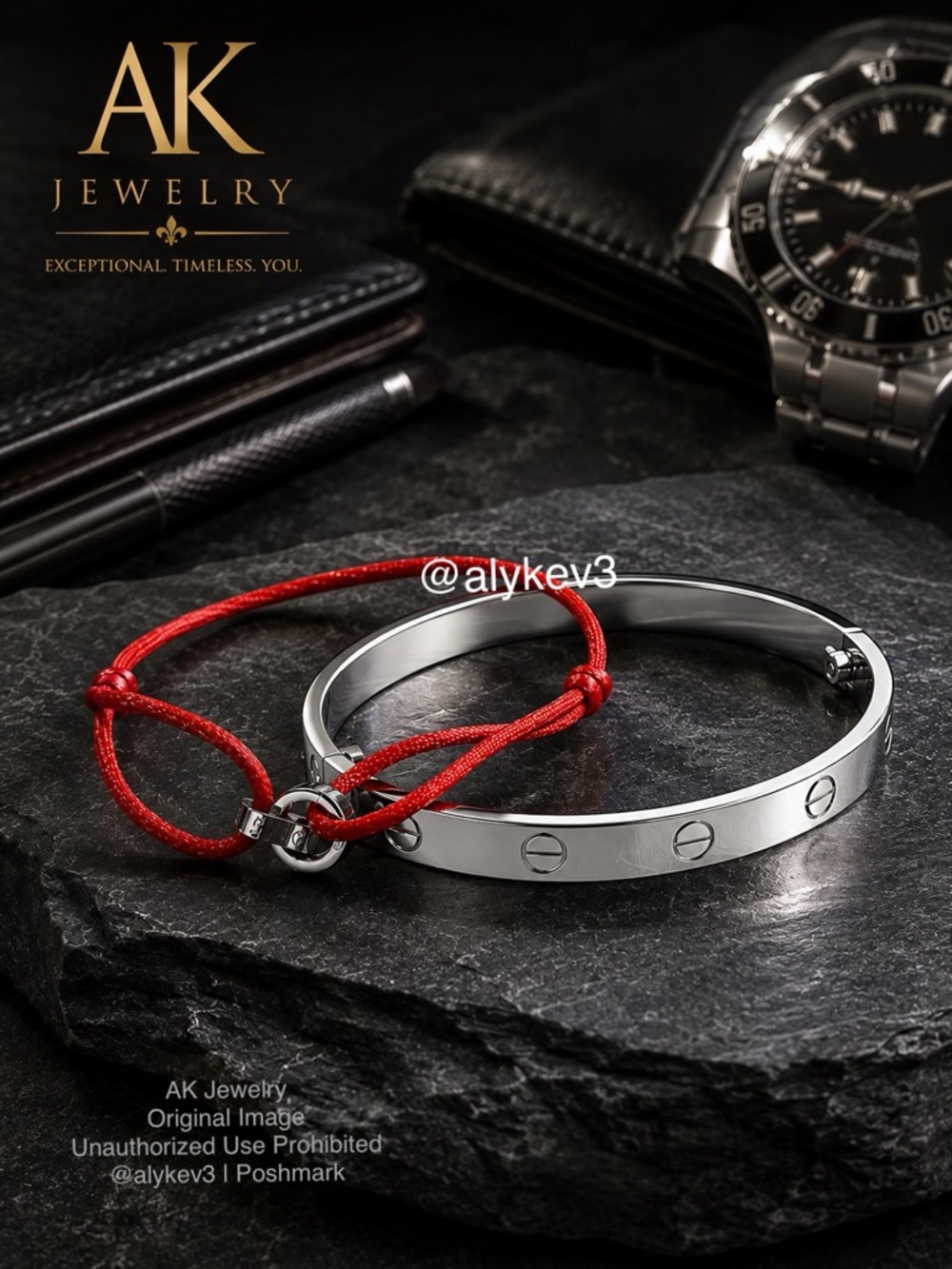 💎LIMITED ADDITION MEN’S Silver Cuff Bangle and Red String Set |AK Jewelry™